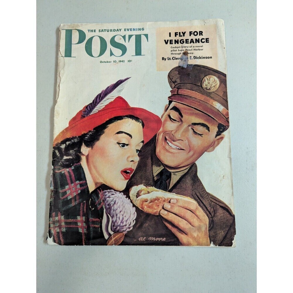 Vintage Saturday Evening Post Oct 10 1942 WWII Al Moore Cover Hot Dog Date